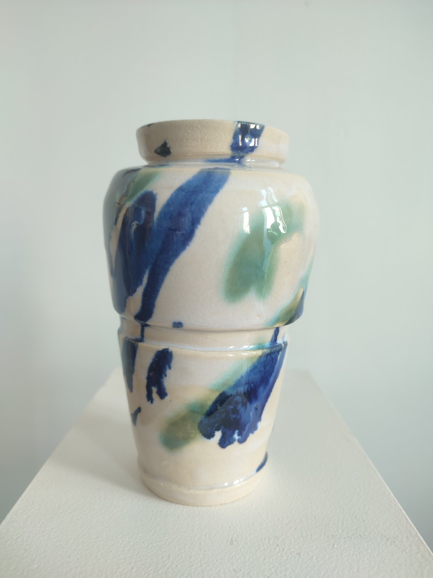 Small White Vase with Blue & Green Diagonal Brushstrokes - Image 4