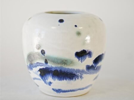 Bulbous White Vase with Blue & Green Glaze